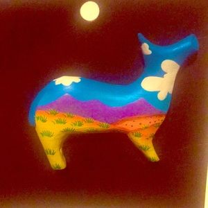 NWT folk art pin hand-painted artisan animal design colorful wood brooch Vintage